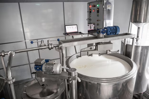 Fresh milk being poured into a black container, showcasing dairy equipment usage at NK Dairy Equipments