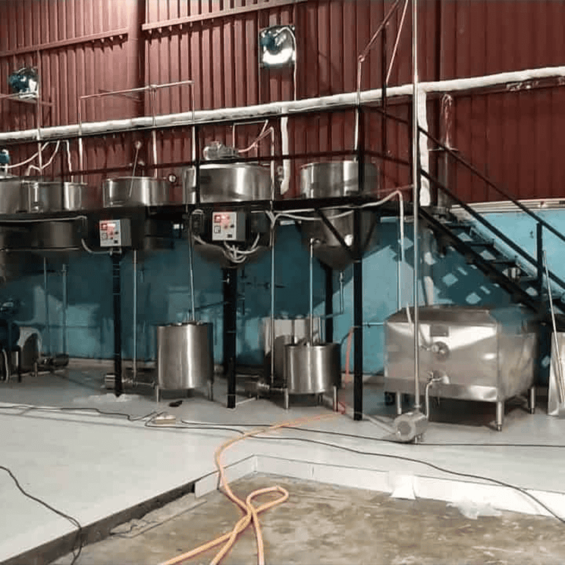 Complete Ghee Making Plant Line with Multi-Tank Setup on Mezzanine