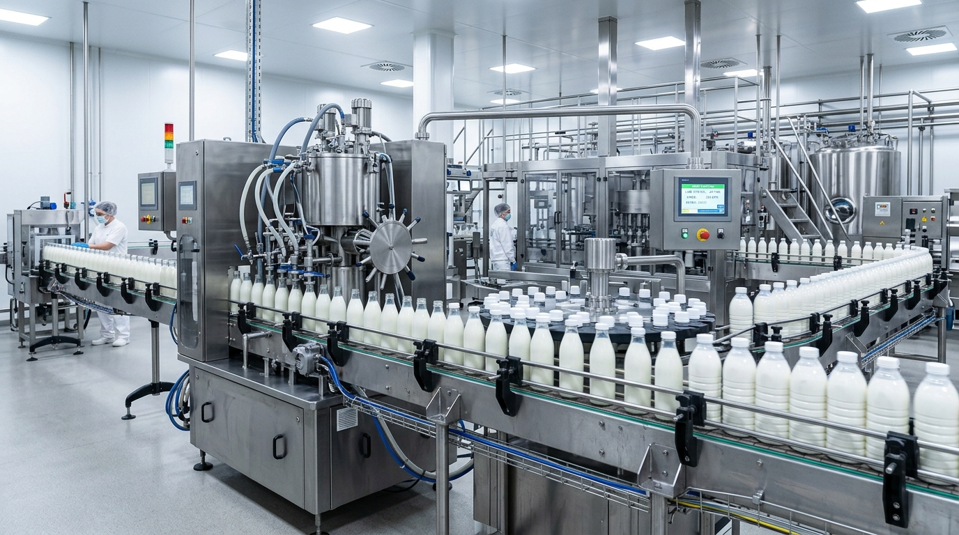 Commercial High-Speed Automated Milk Bottling Line at NK Dairy Equipments