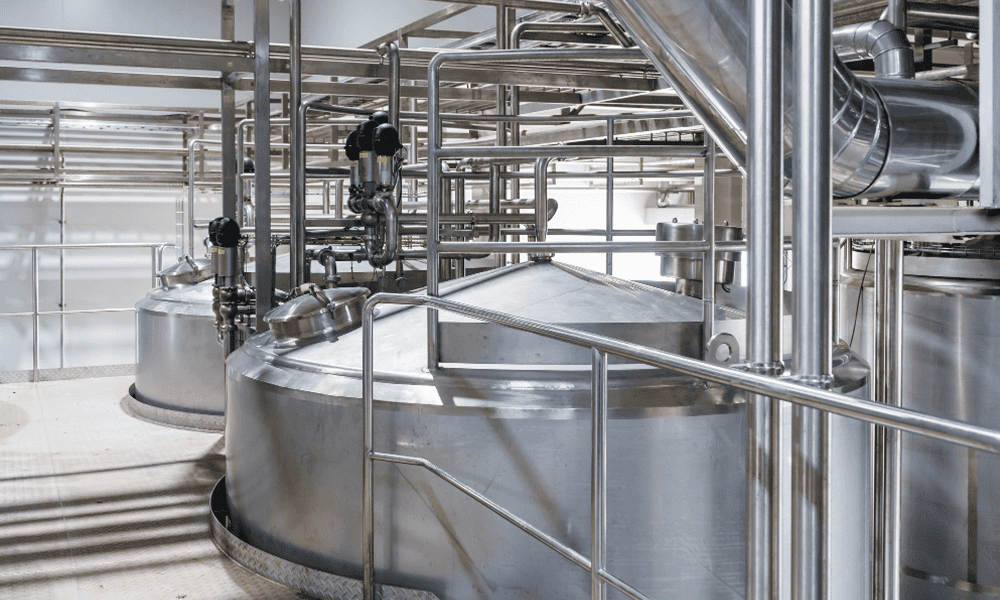Stainless steel dairy processing tanks and equipment for milk production